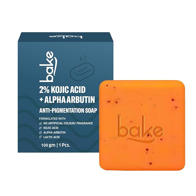 BAKE 2% Kojic Acid Scrub Treatment Soap (1 Pcs) with Alpha Arbutin, Lactic Acid & Niacinamide | For Pigmentation, Dark Spots, Tan Removal, Brightens Underarms | Soap for Women & Men |