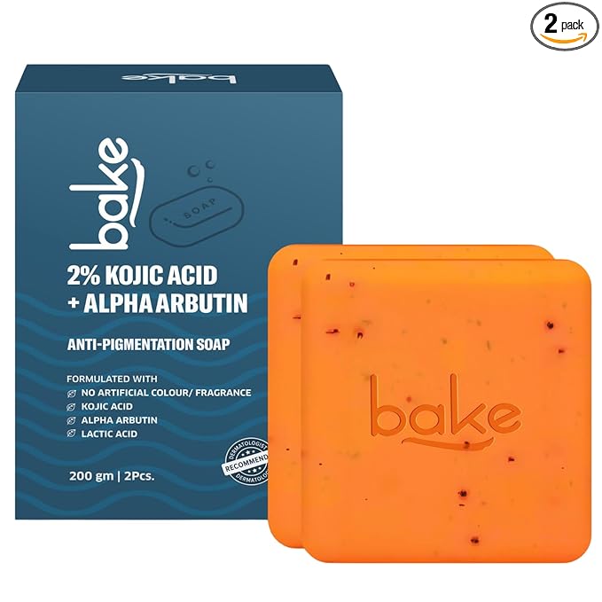 BAKE 2% Kojic Acid Scrub Treatment Soap (1 Pcs) with Alpha Arbutin, Lactic Acid & Niacinamide | For Pigmentation, Dark Spots, Tan Removal, Brightens Underarms | Soap for Women & Men |