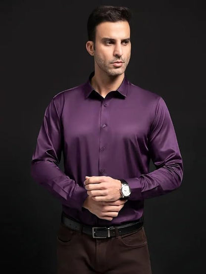 IndoPrimo Men's Stylish Solid Satin Casual Shirt for Men Full Sleeve