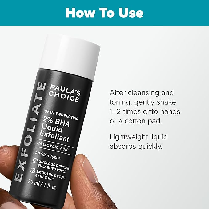 PAULA'S CHOICE SKIN PERFECTING 2% BHA Liquid Salicylic Acid Exfoliant-Facial Exfoliant for Blackheads, Enlarged Pores, Wrinkles, Fine Lines- 30 ml Bottle (Travel Size) (22016)